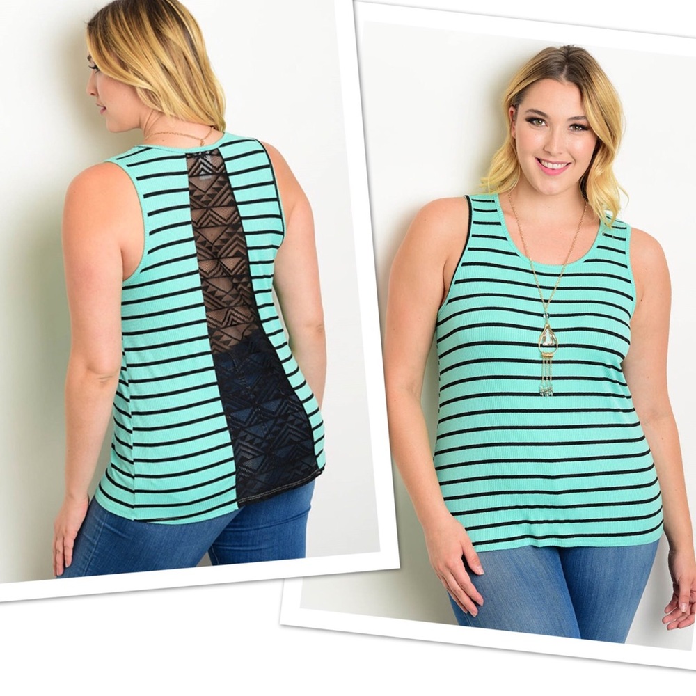 Mint & Black Striped Tank / Plus Size